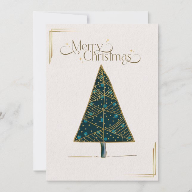 Elegante tarjeta de árbol de Navidad con acentos d (Anverso)