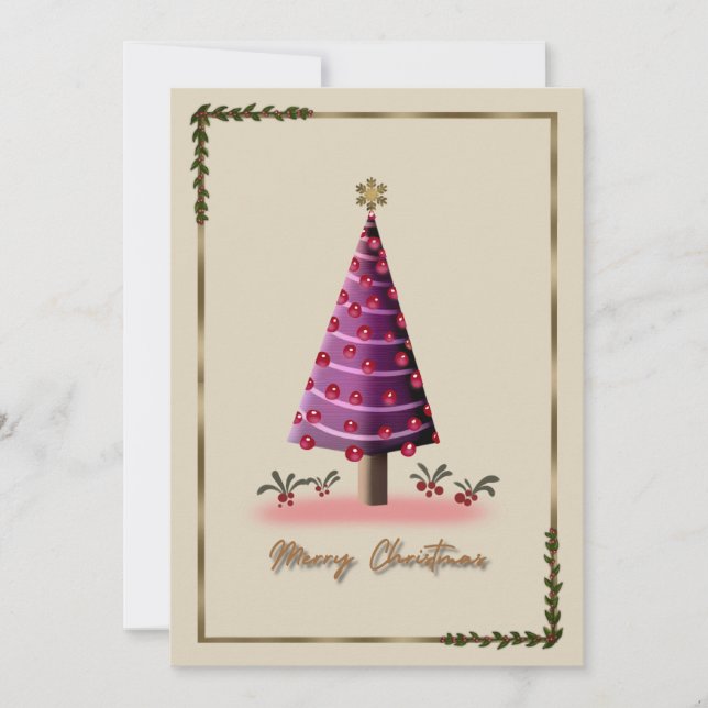 Elegante tarjeta de árbol de Navidad rosa - Fiesta (Anverso)