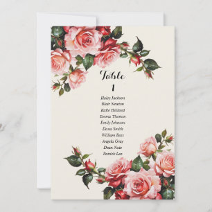 Elegante tarjeta de asiento boda de rosas rojas ro