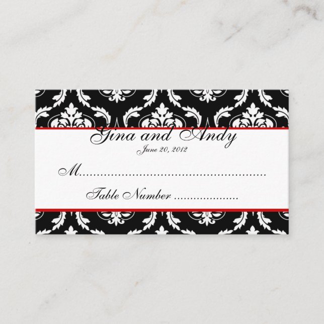 Elegante tarjeta de asiento de matrimonio Damask (Anverso)