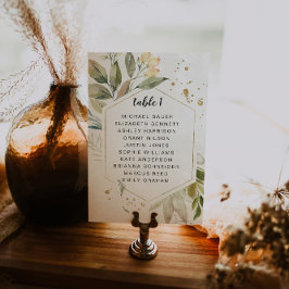 Elegante tarjeta de asiento de mesa de marcos dora