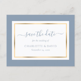 Elegante tarjeta de aviso de boda en azul polvorie