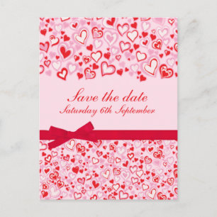 Elegante tarjeta de aviso de fecha corazones y laz