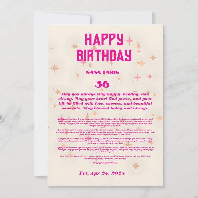 Elegante Tarjeta de Bendición de Cumpleaños - Estr (Anverso)