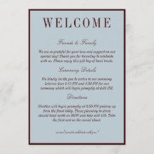 Elegante Tarjeta de Bienvenida de Boda en Azul Fra