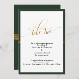 Elegante Tarjeta de Boda Aplazada con Raya Verde y