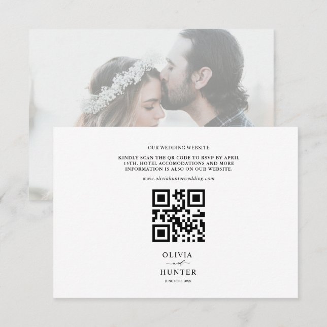 Elegante tarjeta de Boda blanco moderna (Anverso / Reverso)