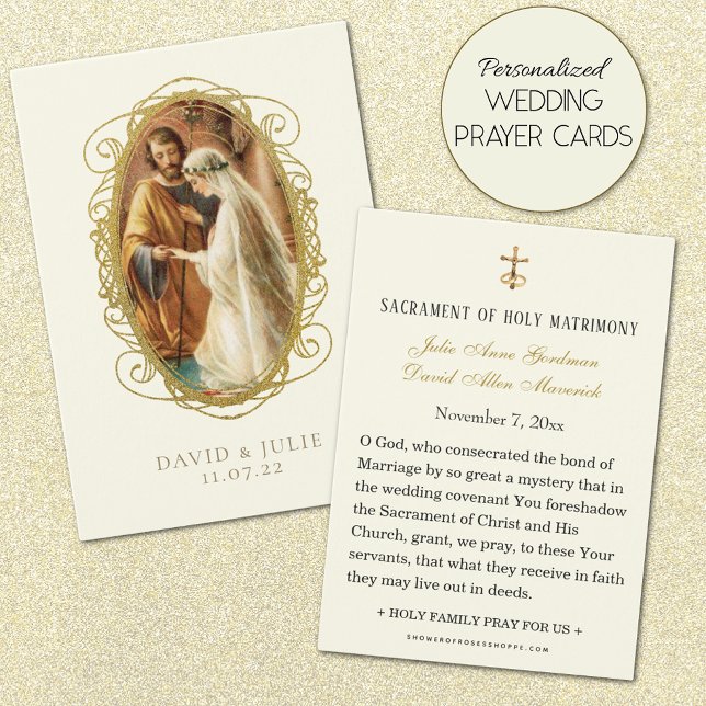 Elegante tarjeta de Boda católica dorada (Personalized Traditional Catholic Wedding Prayer Cards)