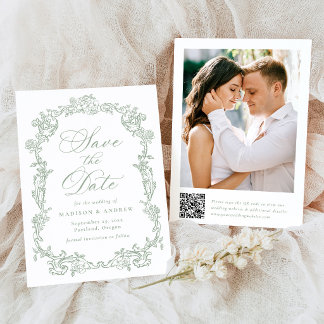 Elegante tarjeta de boda con código QR floral vict