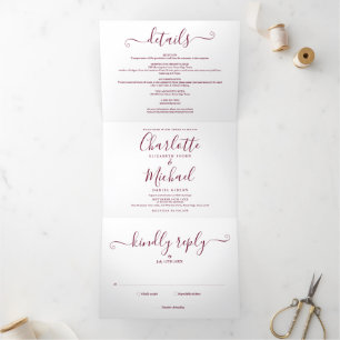 Elegante Tarjeta de Boda con Foto en Burgundy Mini