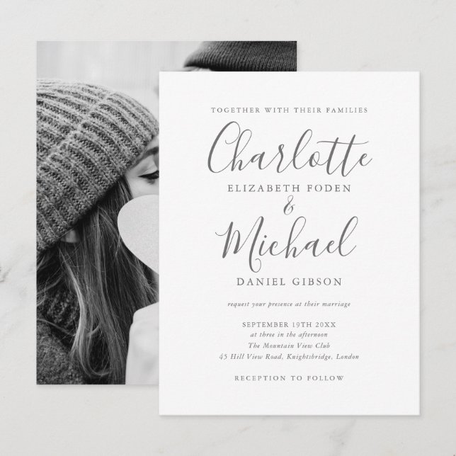 Elegante Tarjeta de Boda con Foto y Firma (Anverso / Reverso)