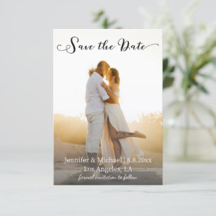 elegante tarjeta de boda con foto y letra script