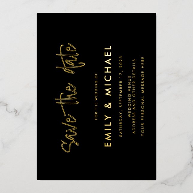 Elegante tarjeta de boda con lámina de oro para gu (Anverso)