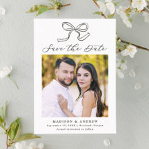 Elegante tarjeta de boda con lazo negro para guard