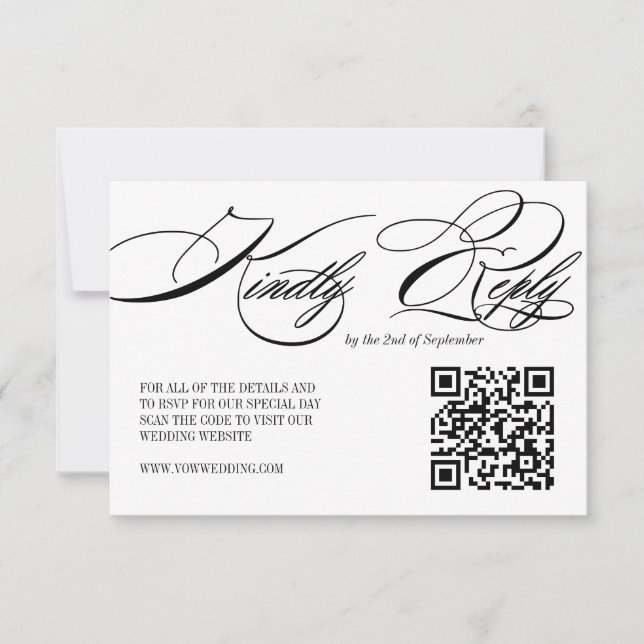 Elegante tarjeta de Boda de caligrafía QR Código R (Anverso)