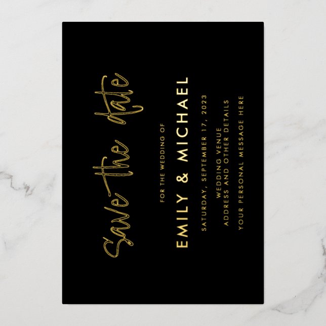 Elegante tarjeta de boda de fecha de ahorro de pap (Anverso)