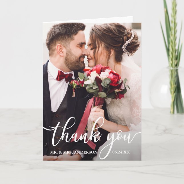 Elegante Tarjeta de Boda de foto de agradecimiento (Anverso)