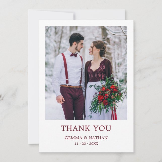 Elegante tarjeta de Boda de fotos de Borgoña 2 (Anverso)