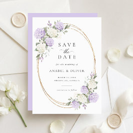 Elegante tarjeta de boda de Hortensia Púrpura Save