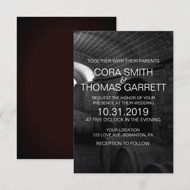 Elegante tarjeta de Boda de la bodega de vino blan (Anverso / Reverso)