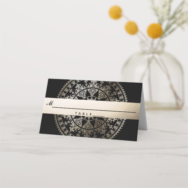 Elegante tarjeta de Boda de Mandala solar nombre l (Anverso)