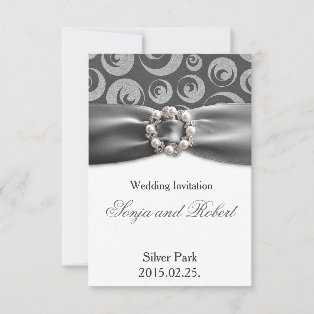 Elegante tarjeta de Boda de Pearl Ribbon Gray (Anverso)