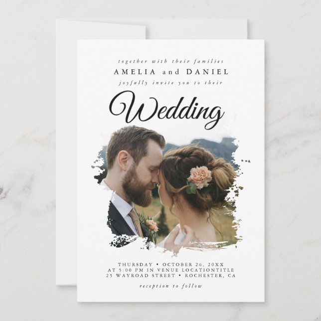 Elegante tarjeta de Boda de pincel (Anverso)