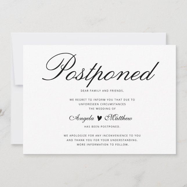 Elegante tarjeta de boda de posposición (Anverso)