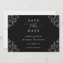 Elegante tarjeta de boda en negro y blanco para gu