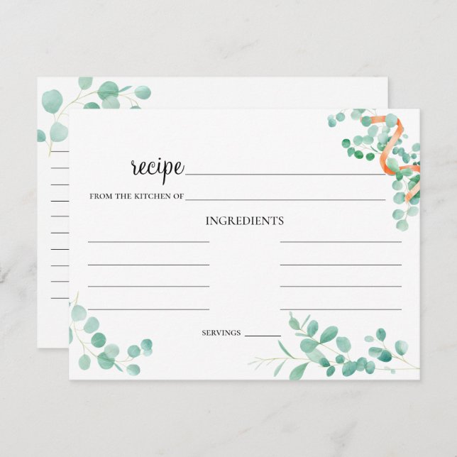 Elegante Tarjeta de Boda Eucalyptus Green Peach (Anverso / Reverso)