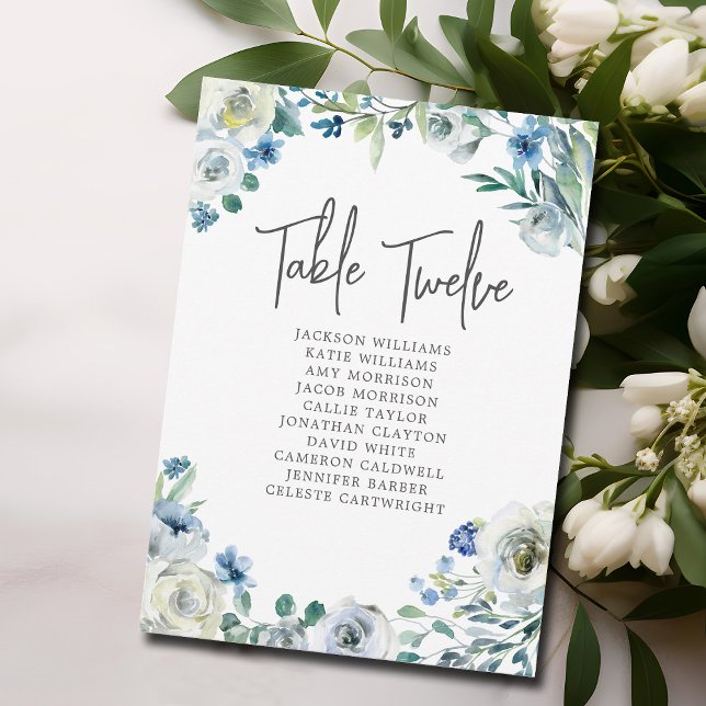 Elegante tarjeta de Boda floral azul número de mes (Subido por el creador)