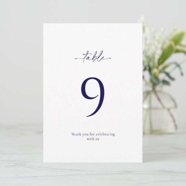 Elegante tarjeta de Boda floral azul número de mes (Anverso de pie)