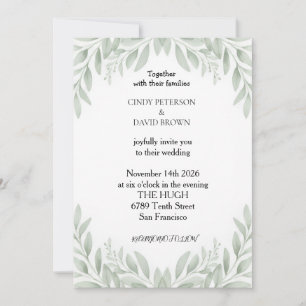 Elegante Tarjeta de Boda Floral Francesa Verde Sal
