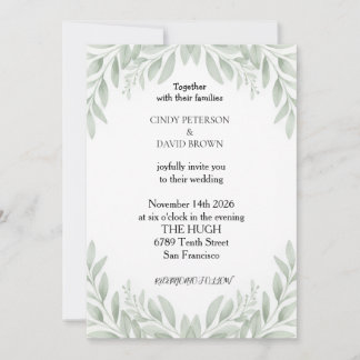 Elegante Tarjeta de Boda Floral Francesa Verde Sal