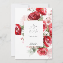 Elegante tarjeta de boda floral roja para guardar 