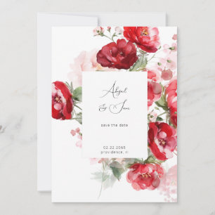 Elegante tarjeta de boda floral roja para guardar
