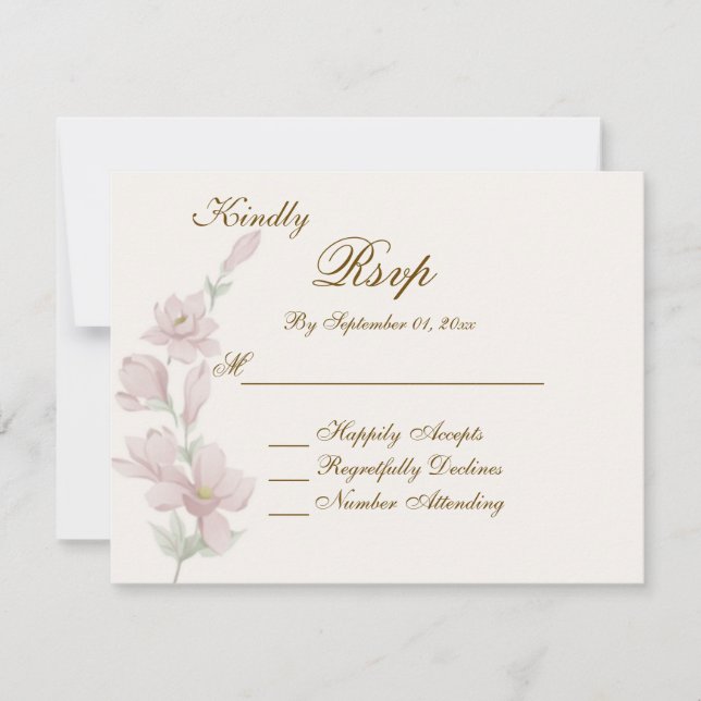 Elegante Tarjeta de Boda Floral RSVP Suave y Rosad (Anverso)