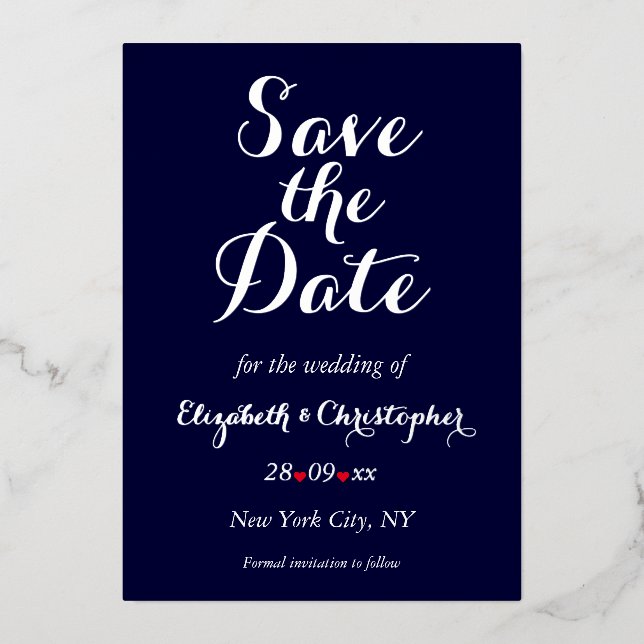Elegante tarjeta de boda para guardar la fecha en  (Anverso)
