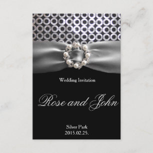 Elegante tarjeta de Boda Pearl Ribbon color Negro