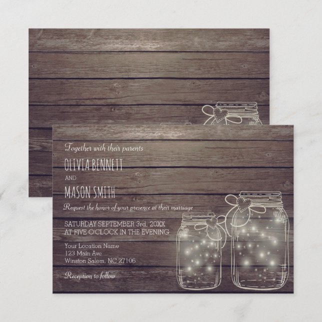 Elegante tarjeta de Boda rusa Mason Jar Sangria (Anverso / Reverso)