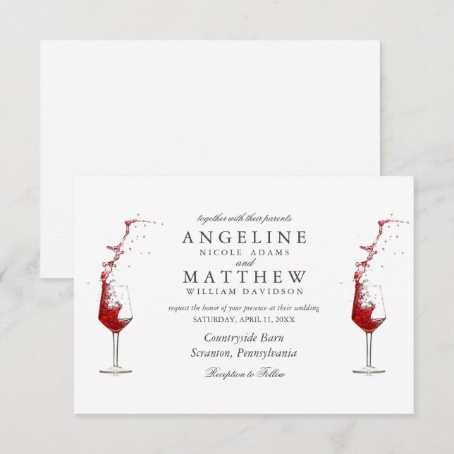 Elegante Tarjeta de Boda Rústica Vineyard & Wine G (Anverso / Reverso)