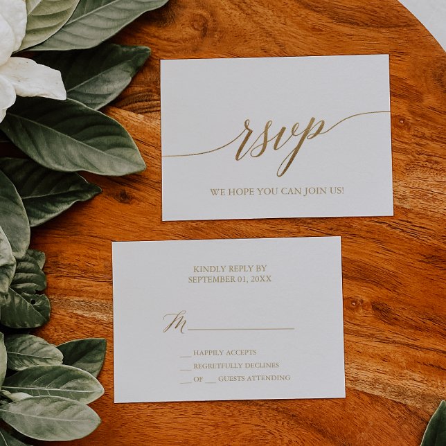 Elegante tarjeta de caligrafía de oro simple RSVP (Subido por el creador)