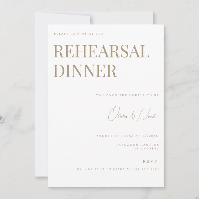 Elegante tarjeta de cena Eucalyptus White Rehearsa (Anverso)