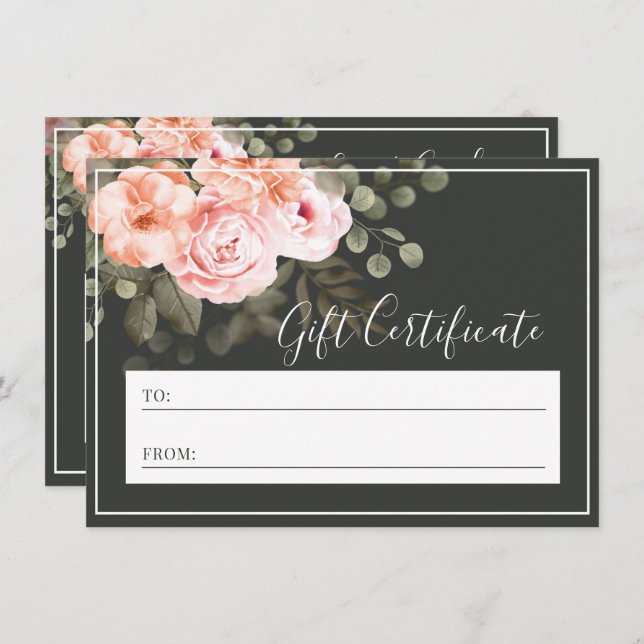 Elegante tarjeta de certificado de regalo floral r (Anverso / Reverso)