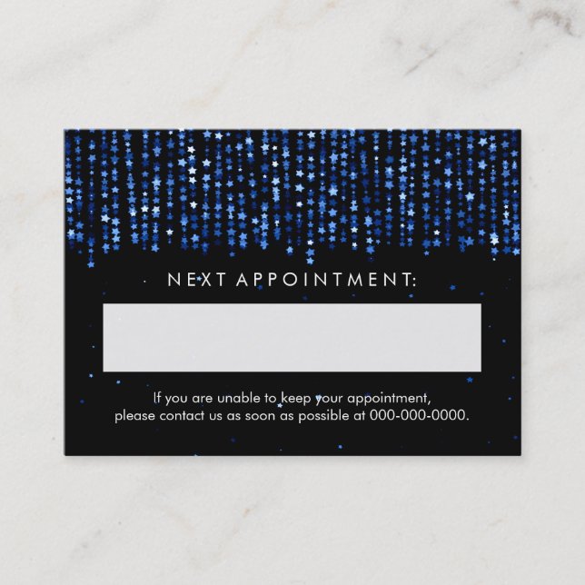 Elegante tarjeta de cita Blue Stars Confetti (Anverso)