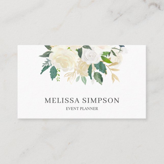 Elegante tarjeta de cita con flores blancas (Anverso)
