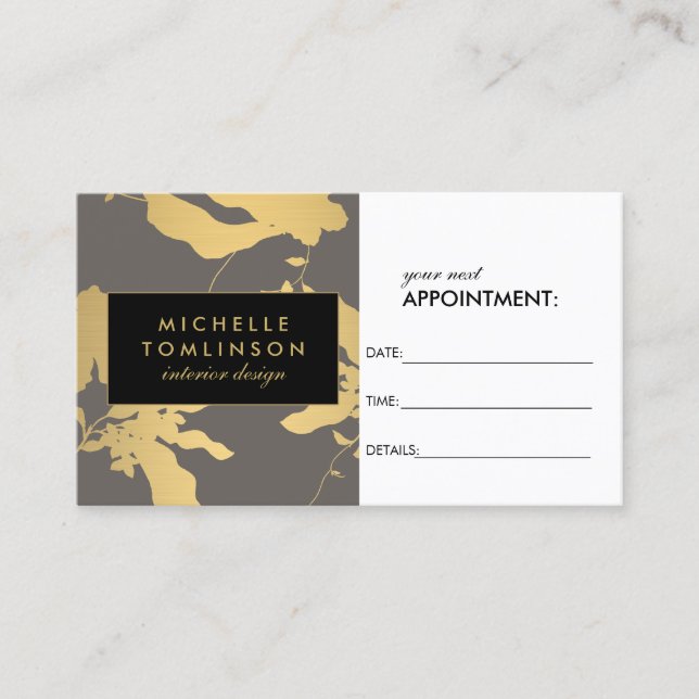Elegante tarjeta de cita con motivos florales dora (Anverso)