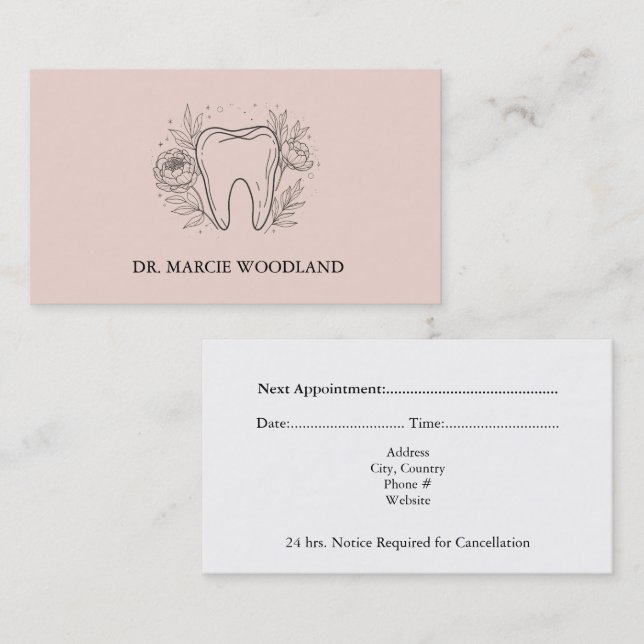 Elegante tarjeta de cita Minimalista de Dental Flo (Anverso / Reverso)