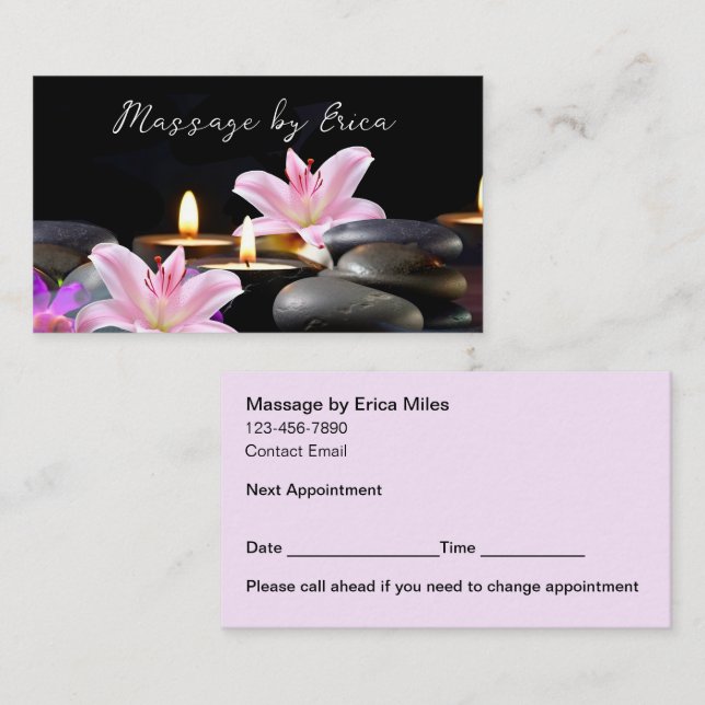 Elegante tarjeta de cita para terapeutas de masaje (Anverso / Reverso)