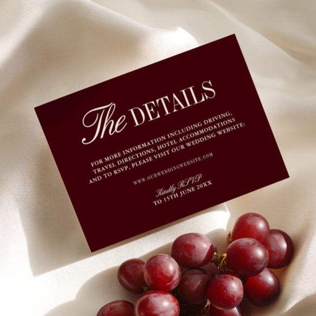 Elegante tarjeta de clausura de sitio web Boda de  (Elegant Burgundy Wedding Website Enclosure Card)